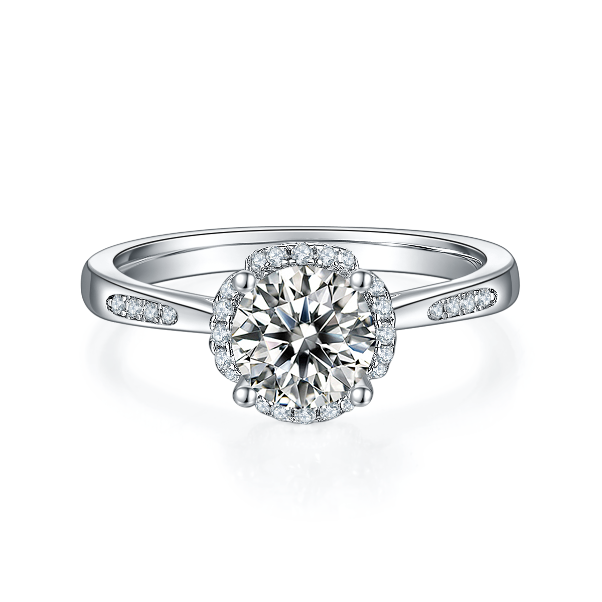 Micro inlaid Hua Nian Hua S925 silver plated white gold Moissanite women's ring 1 carat D-grade